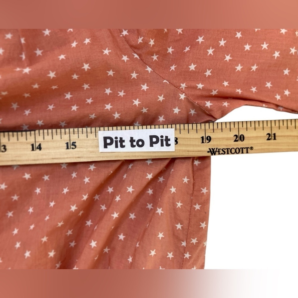Madewell Wrap Top – Pink Star Scatter – Puff Sleeve‎ V-Neck – Size Small NWOT - Picture 8 of 11